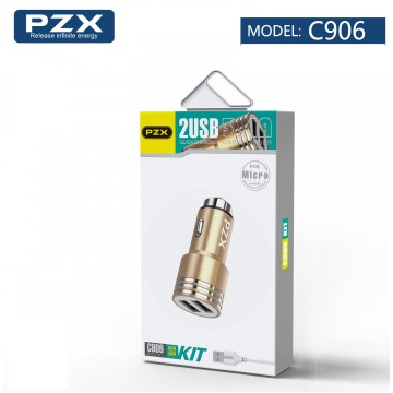 Cargador De Coche Con Dos Entradas USB + Cable Tipo C 3.1A Model: C906